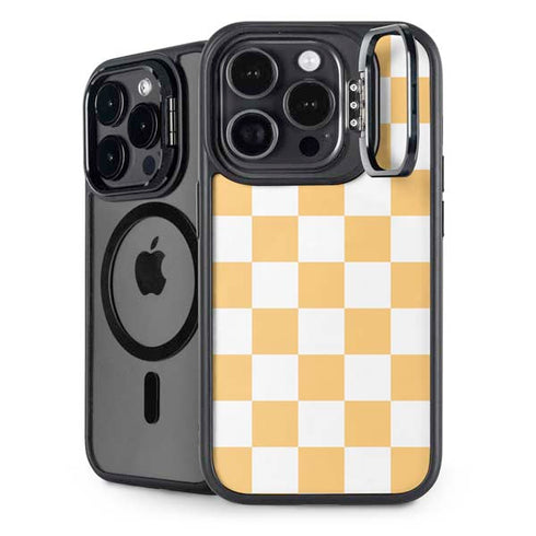 Yellow and White Checkerboard iPhone 15 Pro Kickstand Case